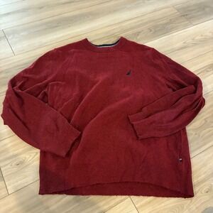 Nautica Men's Red Crew Neck Long Sleeve Sweater Size L Cozy Textured Knit‎